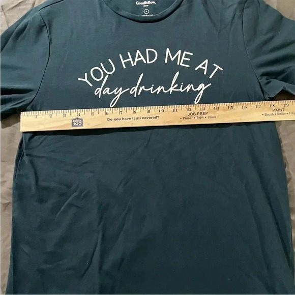 You Had Me At Day Drinking T-shirt Goodfellow Lyndale Tee Size Medium Teal Blue - Picture 5 of 8